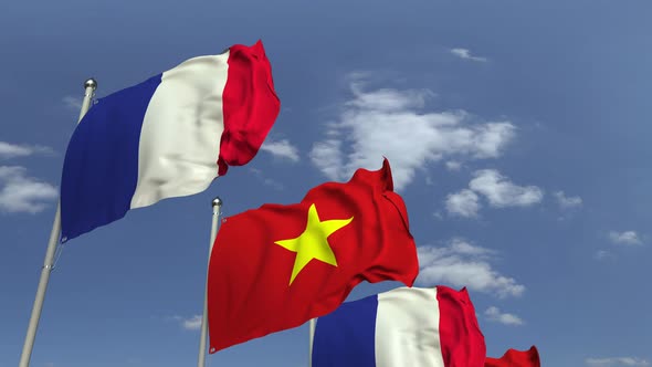 Flags of Vietnam and France at International Meeting