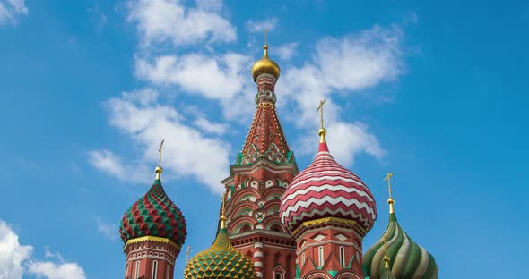 St. Basil's Cathedral and cloud sky. Moscow, Russia. Time lapse footage 60fps