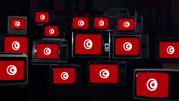 Flag of Tunisia and Retro TVs.