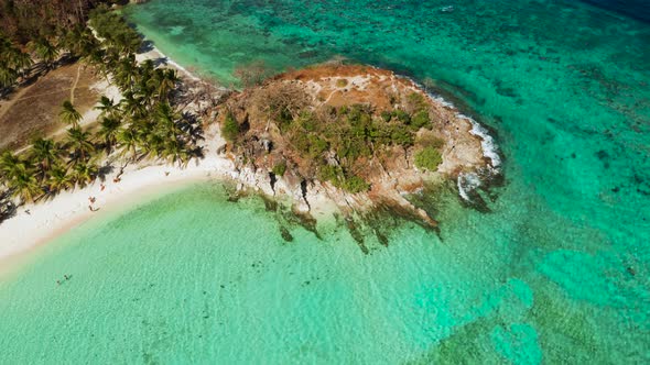 Small Torpical Island with White Sandy Beach, Top View