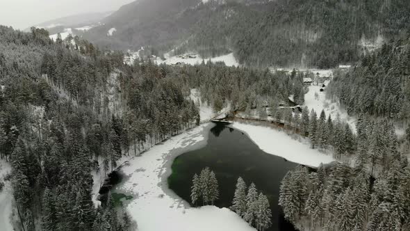 Beautiful view on an Lake with Mountains in Schiederweiher in Upper Austria Drone Video