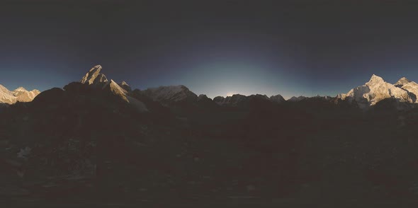 UHD  360 VR of Mount Everest Golden Sunrise Time Lapse. The Sunlight on the Peak