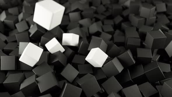 Black White Background From a Pile of Abstract Cubes