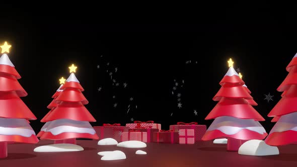 Christmas Tree Snow Red 3D Alpha Channel