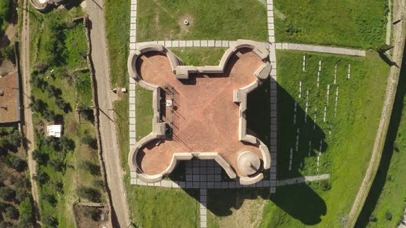 Aerial drone view above the castle of Evoramonte in Alentejo, Portugal