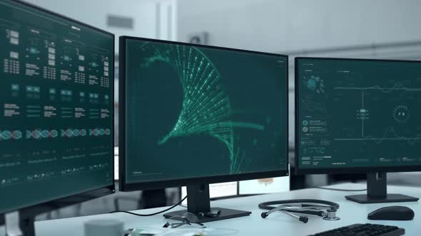 Scanner software is analyzing the dna helix structure for genetic research alt