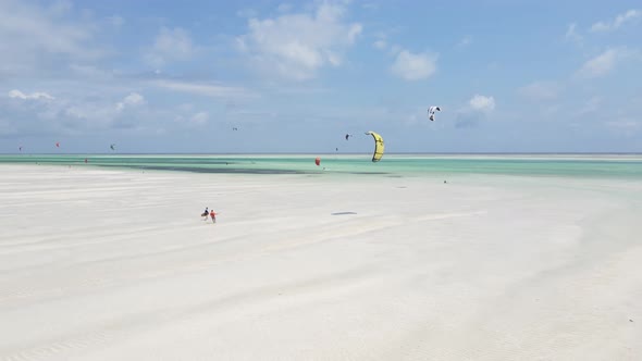 Kitesurfing Near the Shore of Zanzibar Tanzania