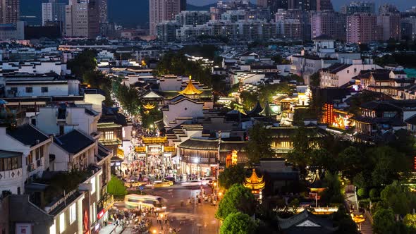 Time Lapse of Nanjing Confucius Temple scenic region and Qinhuai River