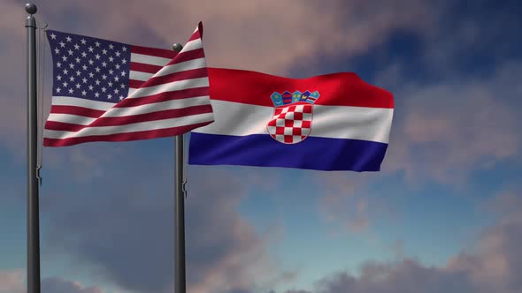Croatia Flag Waving Along With The National Flag Of The USA - 2K