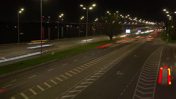 The Movement Of Cars On The City Road, Night, Metropolis, Time Lapse