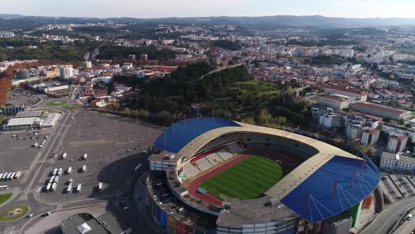 City of Leiria, Portugal. Aerial view with the iconic União de Leiria stadium