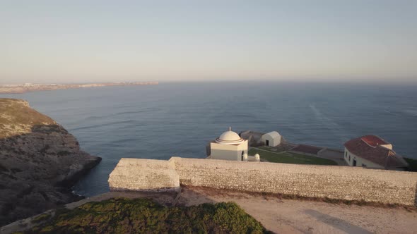 Orbiting shot from walled fort of Santo Antonio de Belixe, Sagres overlooking Atlantic ocean.