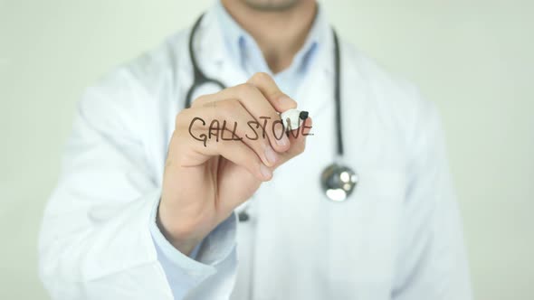 Gallstones, Doctor Writing on Transparent Screen