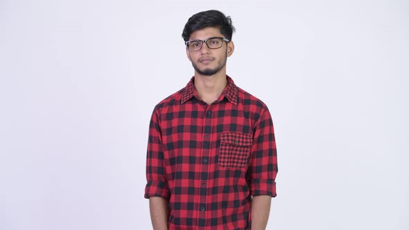 Young Happy Bearded Indian Hipster Man Smiling