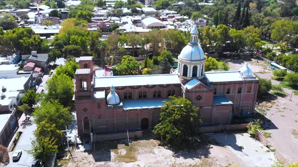 Church, Cathedral, Temple (Mendoza, Argentina) aerial view, drone footage