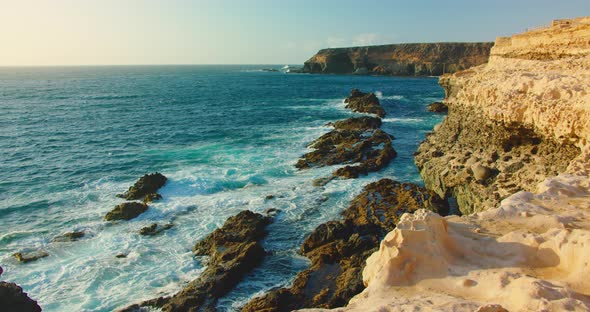 Famous Caves on the Rocky Coast of Town Ajuy Sandstone Beach in the South of Fuerteventura Volcanic