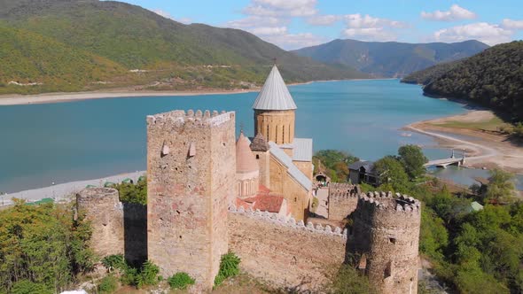 Aerial View of an Ananuri Fortress Complex in Georgia