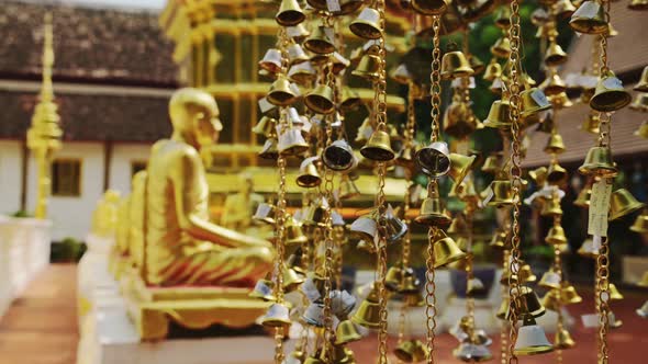 Buddhist Prayer Bells at Temple in Thailand at Wat Phra Singh, Chiang Mai, Used for Praying and Budd