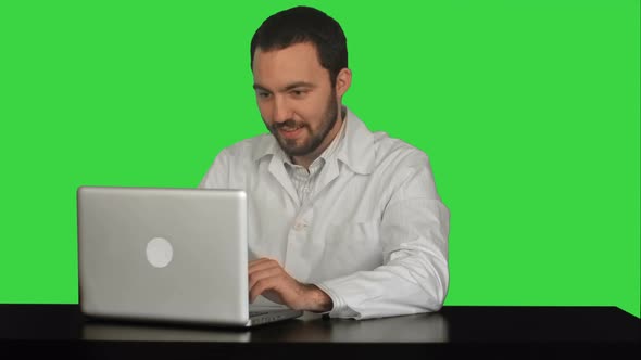 Medical Staff Doctor Wait Patient Start Work Day on a Green Screen, Chroma Key