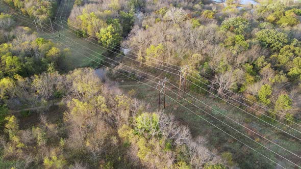 High Voltage Power Line Electricity Cables in Midwest, America, Aerial