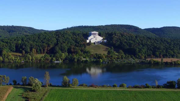 Beautiful drone video above the monument of Walhalla