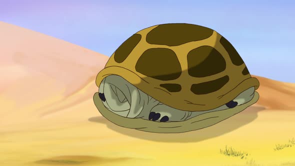 Brown turtle peeks out of its shell and hides back