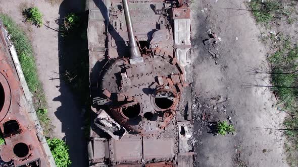 Vertical Video of a Burnt Military Equipment During the War in Ukraine