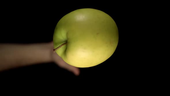 Person Hand Throws Apple of Green Colour Up and Catches