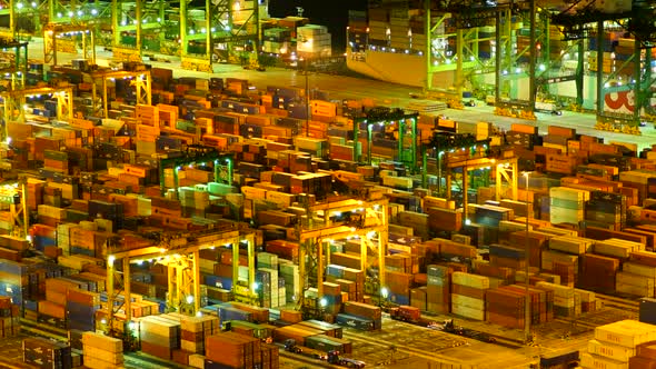 Time lapse of container cargo shipping port in Singapore