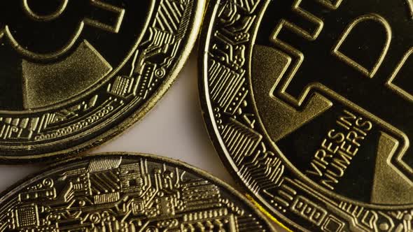 Rotating shot of Bitcoins