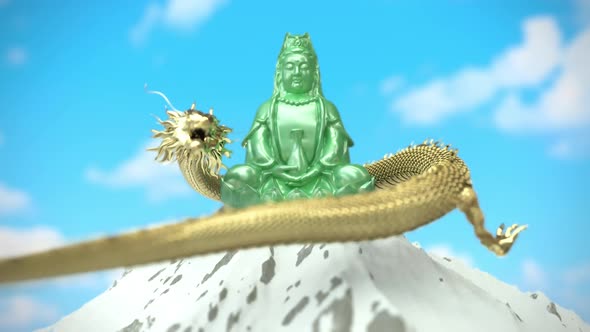 Chinese dragon move around bodhisattva.