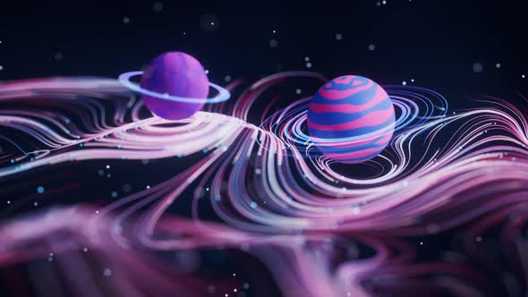 Outer space planet with wave pattern background