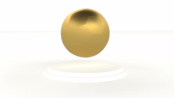 Yellow Golden Ball in 3d Style on White Pedestal Able to Loop Seamless