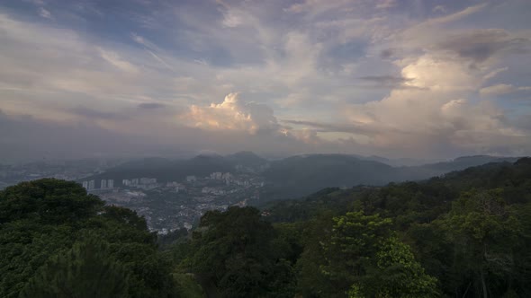 Timelapse Sunrise of Ayer Itam town view from Penang Hill