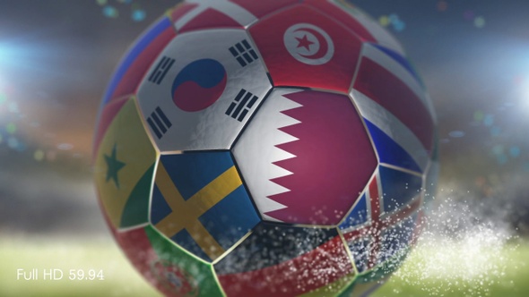 Qatar Flag on a Soccer Ball - Football in Stadium alt