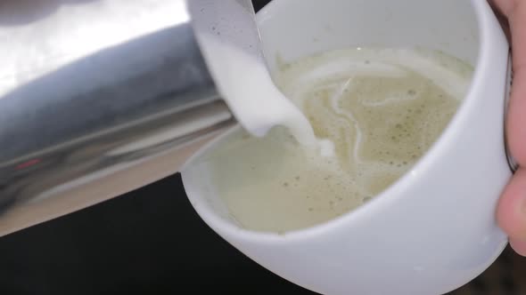 Making Latte Drink with Matcha