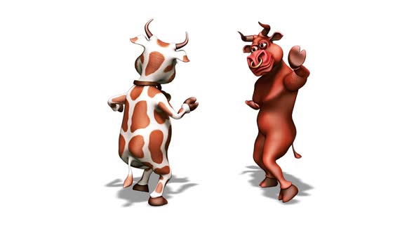 Cartoon Bull with Cow Dance 3D Loop 10 Sec