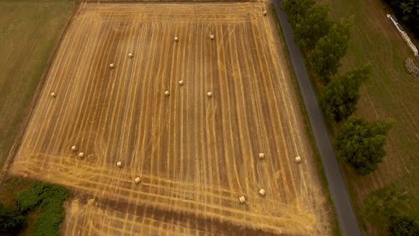 Drone flight far above farms.