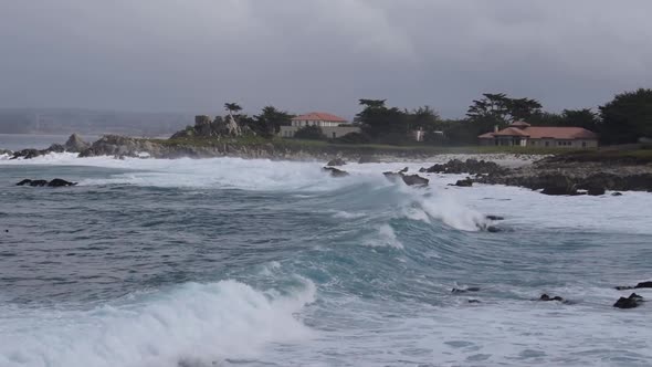 Waves coming to shore on stormy day, Monterey Bay, Pacific Grove California