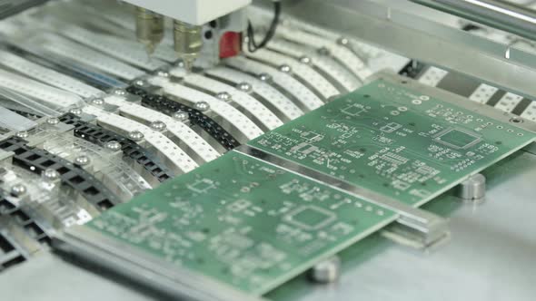 Production of Electronic Board. Close-up.