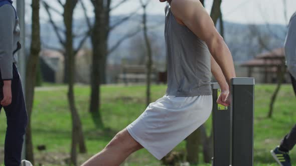 Man doing triceps dips