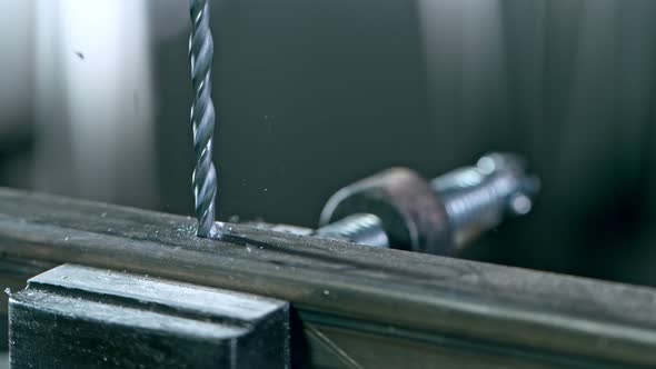 Super Slow Motion Detail Shot of Drilling Steel at 1000 Fps