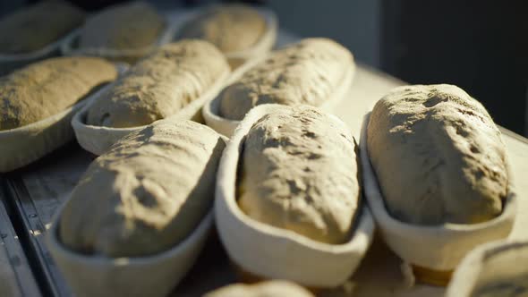 View of Powdering the Approached Breads in Forms and Preparing Them for Baking