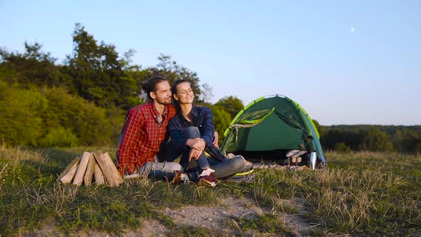 Romantic Couple Camping In Nature On Weekend