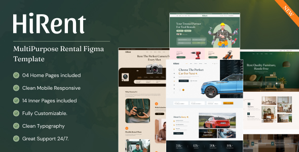 HiRent – Multipurpose Rental Services Figma Template – 0 Sold!