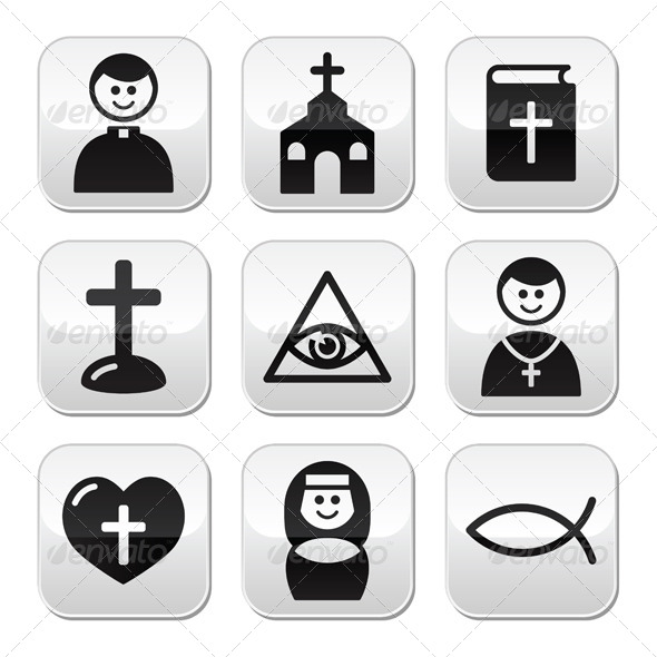 Religion Catholic Church Vector Buttons Set