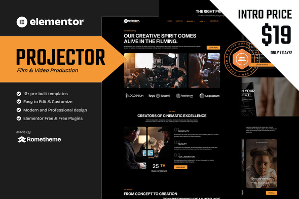 Projector – Film & Video Production Elementor Template Kit – 0 Sold!