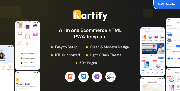 Kartify – Ecommerce PWA Mobile HTML Template – 0 Sold!