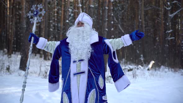 Santa Claus rejoices in the forest