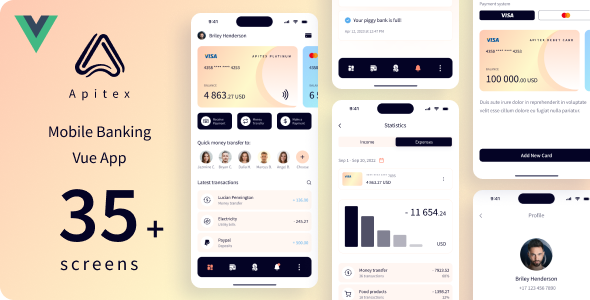 Apitex – Mobile Banking Vue App | PWA – 0 Sold!